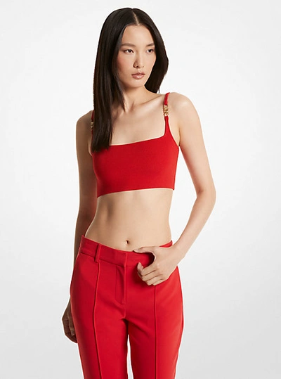 Shop Michael Kors Ribbed Stretch Knit Cropped Tank Top In Red