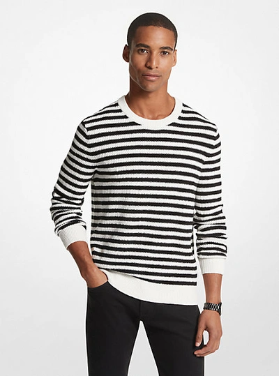 Shop Michael Kors Striped Cotton Blend Sweater In Black