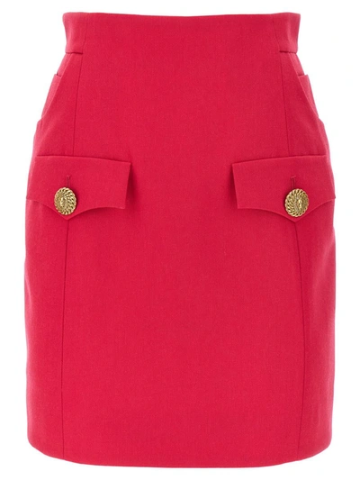 Shop Balmain Mini Skirt In Fuchsia
