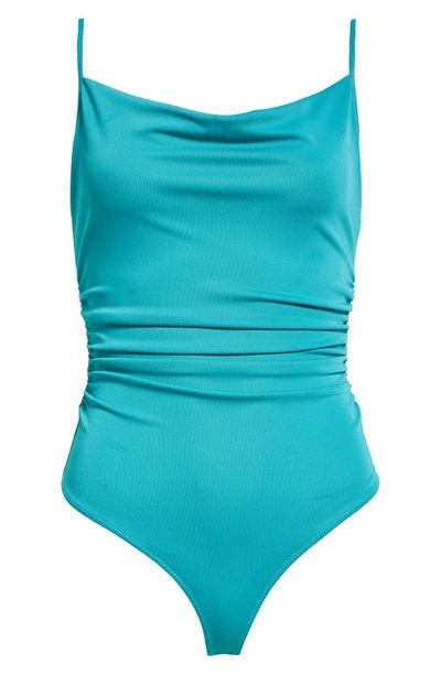 Shop Cinq À Sept Marta Cowl Neck Bodysuit In Blue Jade