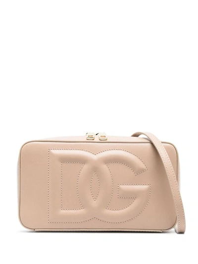 Shop Dolce & Gabbana Dg Logo Leather Camera Bag In Powder