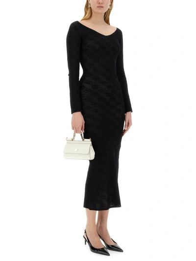 Shop Dolce & Gabbana Jacquard Logo Sheath Dress In Black
