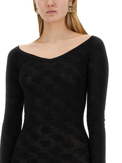 Shop Dolce & Gabbana Jacquard Logo Sheath Dress In Black