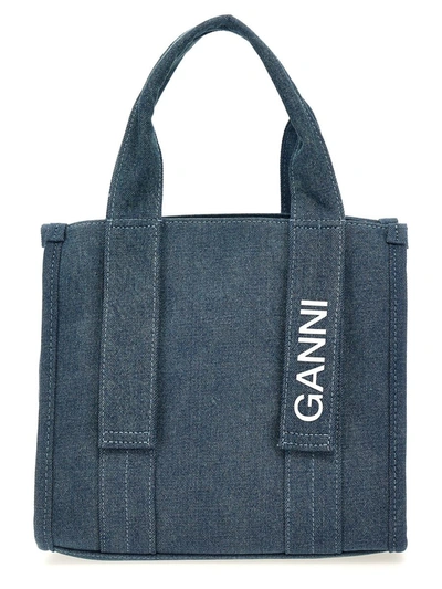 Shop Ganni 'tech Denim' Shopping Bag In Blue