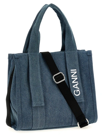 Shop Ganni 'tech Denim' Shopping Bag In Blue