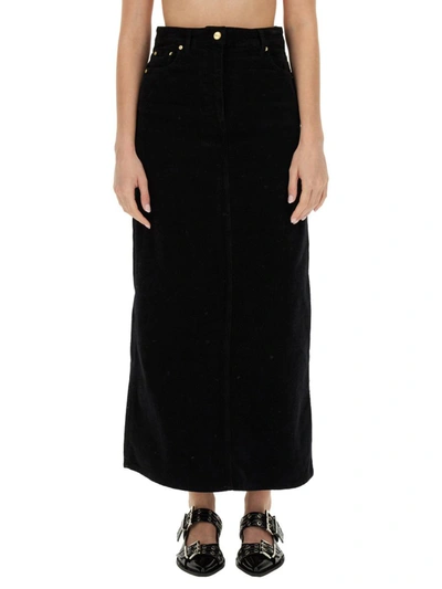 Shop Ganni Midi Skirt In Black