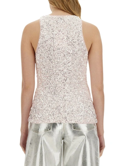 Shop Ganni Sequined Top In White