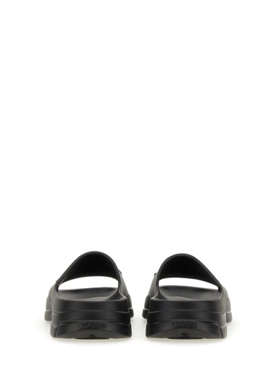 Shop Ganni Slide Sandal With Logo In Black