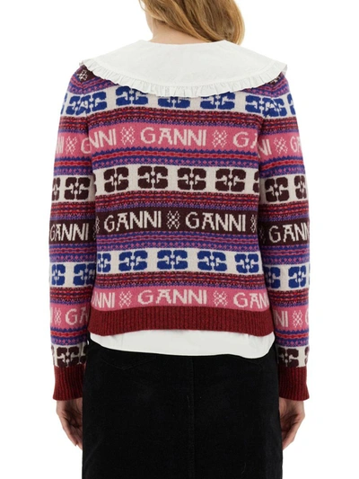 Shop Ganni V-neck Cardigan In Multicolour