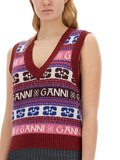 Shop Ganni V-neck Vest In Multicolour