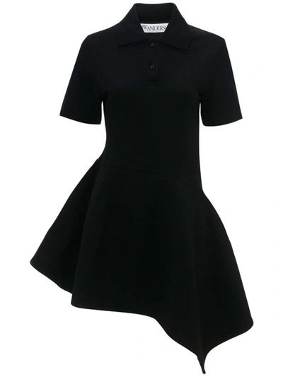Shop Jw Anderson J.w. Anderson Polo-collar Cotton Asymmetric Dress In Black