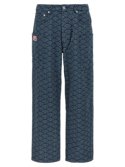 Shop Kenzo 'seigaiha' Jeans In Blue