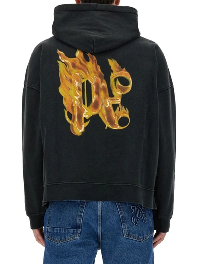 Shop Palm Angels "burning Monogram" Print Sweatshirt In Black