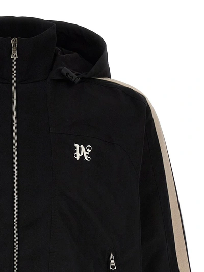 Shop Palm Angels 'monogram' Hooded Bomber Jacket In White/black