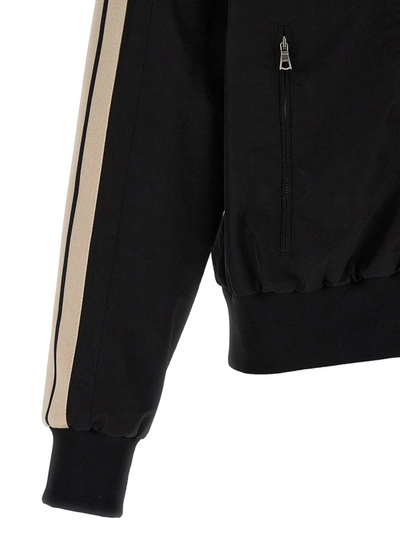 Shop Palm Angels 'monogram' Hooded Bomber Jacket In White/black