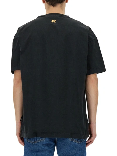 Shop Palm Angels T-shirt With "burning Monogram" Print In Black