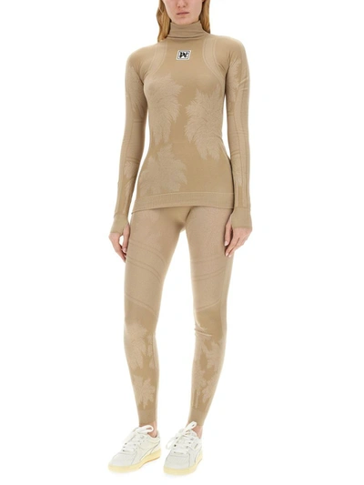 Shop Palm Angels Thermal Ski T-shirt In Beige