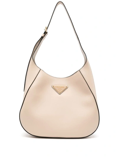 Shop Prada Triangle-logo Leather Shoulder Bag In Travertino N