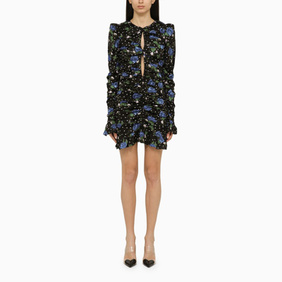 Shop Rotate Birger Christensen | Viscose Mini Dress With Floral Pattern In Black