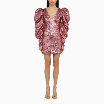 Shop Rotate Birger Christensen Fuchsia Recycled Polyester Mini Dress With Sequins In Pink
