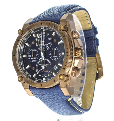 Pre-owned Bulova Precisionist Men's Chronograph Watch Blue Dial Leather Band 97b186