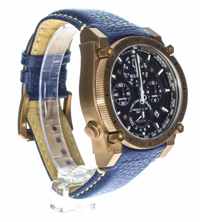 Pre-owned Bulova Precisionist Men's Chronograph Watch Blue Dial Leather Band 97b186