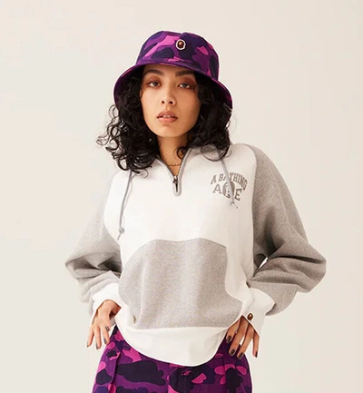 Pre-owned A Bathing Ape A Bathnig Ape Ladies'  Half Zip Pullover Hoodie Wide Fit 1j80214001 In White