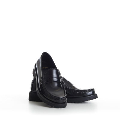 Pre-owned Ysl Saint Laurent 895$ Black Penny Loafers - Chunky Sole, Glazed Leather,