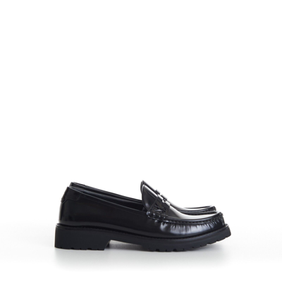 Pre-owned Ysl Saint Laurent 895$ Black Penny Loafers - Chunky Sole, Glazed Leather,