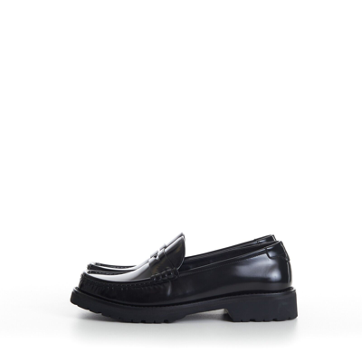 Pre-owned Ysl Saint Laurent 895$ Black Penny Loafers - Chunky Sole, Glazed Leather,