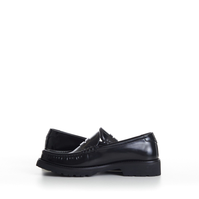 Pre-owned Ysl Saint Laurent 895$ Black Penny Loafers - Chunky Sole, Glazed Leather,