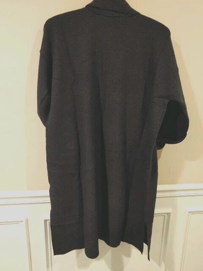 Pre-owned Eileen Fisher Ltweight Boiled Wool Long Cardigan Coat Nocturne Blue Sz M