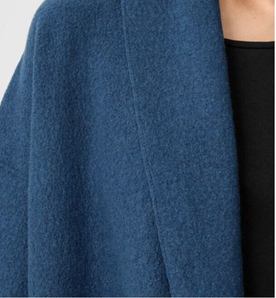 Pre-owned Eileen Fisher Ltweight Boiled Wool Long Cardigan Coat Nocturne Blue Sz M