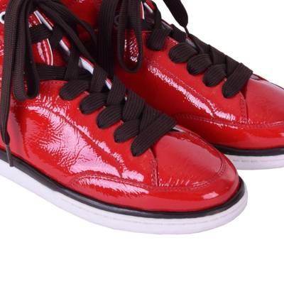 Pre-owned Dolce & Gabbana Patent Leather High-top Sneaker Shoes Usler Red 05922