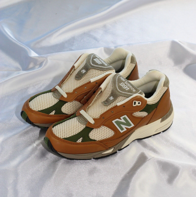 Pre-owned New Balance Size 7.5w - Balance 991 Aime Leon Dore Tan Cream Green Low Top Sneakers