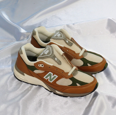 Pre-owned New Balance Size 7.5w - Balance 991 Aime Leon Dore Tan Cream Green Low Top Sneakers