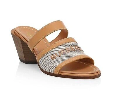 Pre-owned Burberry Honour Brown Sand Tan Leather Logo Slide Sandals Mule Pumps 37 $690