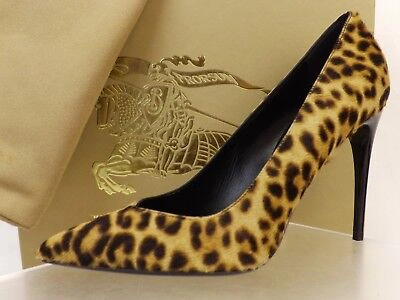 Pre-owned Burberry Barbara Camel Pony Hair Leopard Print Logo Classic Pumps 36 In Multicolor/camel