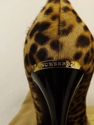 Pre-owned Burberry Barbara Camel Pony Hair Leopard Print Logo Classic Pumps 36 In Multicolor/camel