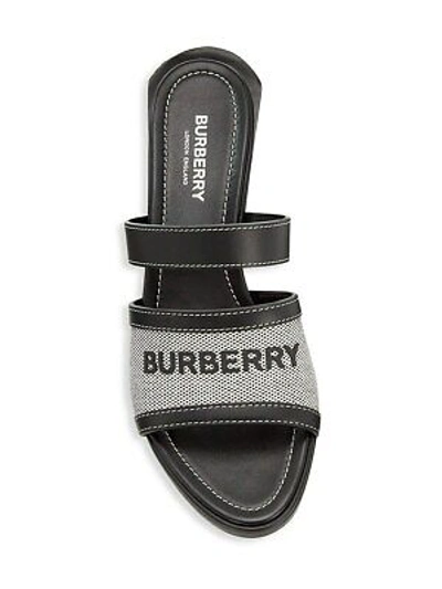 Pre-owned Burberry Honour Black Leather Logo Slide Sandals Mule Pumps 37 Italy $690