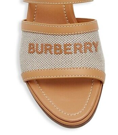 Pre-owned Burberry Honour Brown Sand Tan Leather Logo Slide Sandals Mule Pumps 37 $690