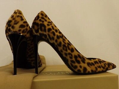 Pre-owned Burberry Barbara Camel Pony Hair Leopard Print Logo Classic Pumps 36 In Multicolor/camel