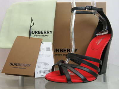 Pre-owned Burberry Hove Black Leather Buckle Ankle Strap Thong Sandals Pumps 38 Italy