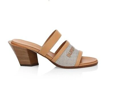 Pre-owned Burberry Honour Brown Sand Tan Leather Logo Slide Sandals Mule Pumps 37 $690