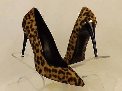 Pre-owned Burberry Barbara Camel Pony Hair Leopard Print Logo Classic Pumps 36 In Multicolor/camel