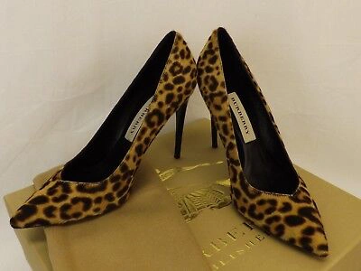 Pre-owned Burberry Barbara Camel Pony Hair Leopard Print Logo Classic Pumps 36 In Multicolor/camel