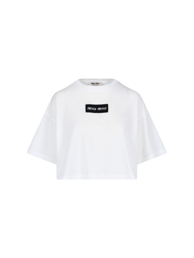 Shop Miu Miu Logo Crop T-shirt In White