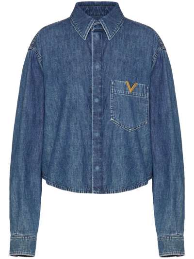 Shop Valentino `chambray Denim` Denim Shirt In Blue