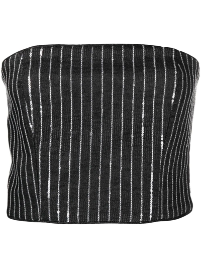 Rotate Birger Christensen Rotate Cropped Top With Sequined Stripes In Black  