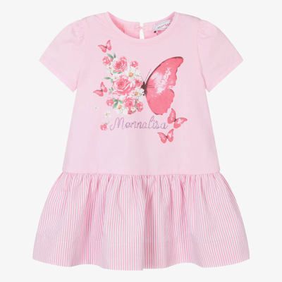 Shop Monnalisa Girls Pink Floral Cotton Butterfly Dress